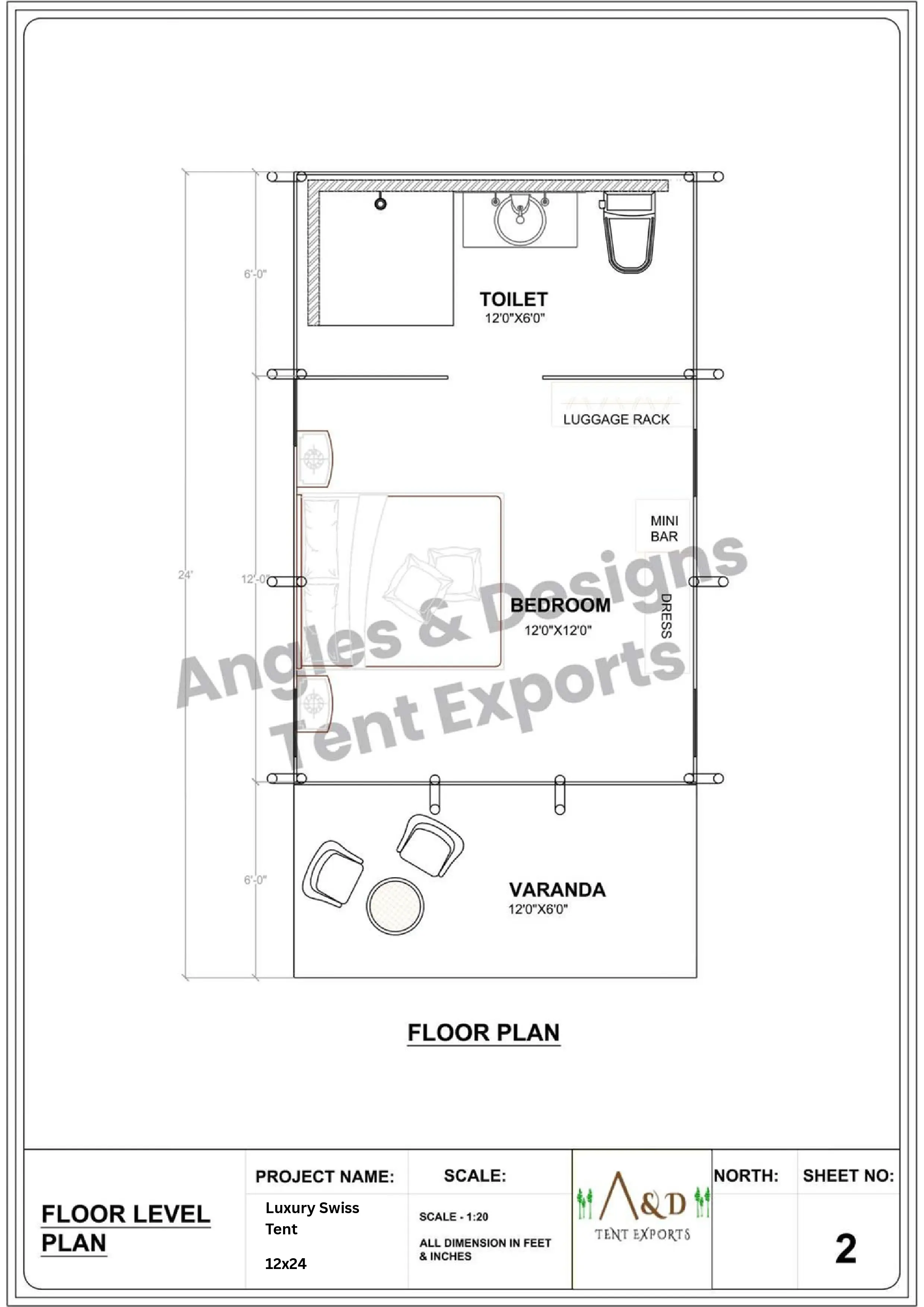 12x24 Tent Floor Level Plan